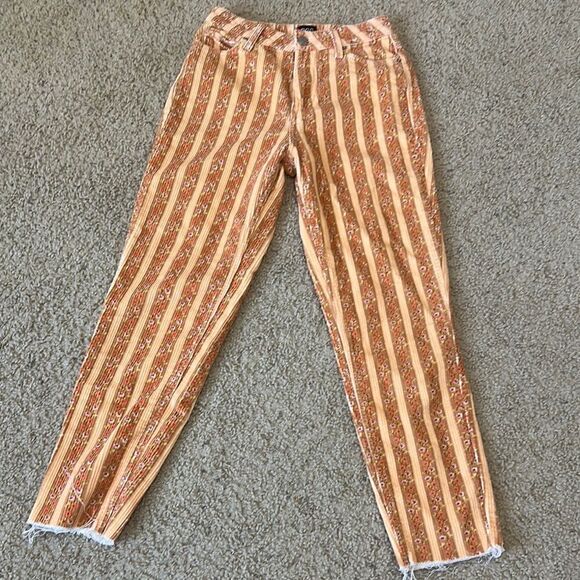 Urban Outfitters BDG Orange Floral Stripe Corduroy High-Rise Mom Pants - Picture 1 of 6